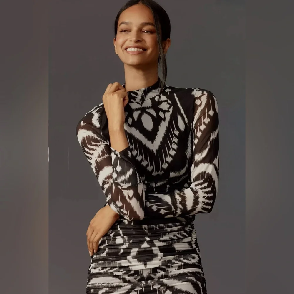 Farm Rio Ikat Ruched Tulle Midi-Dress - size XSmall - NWT - Picture 3 of 14